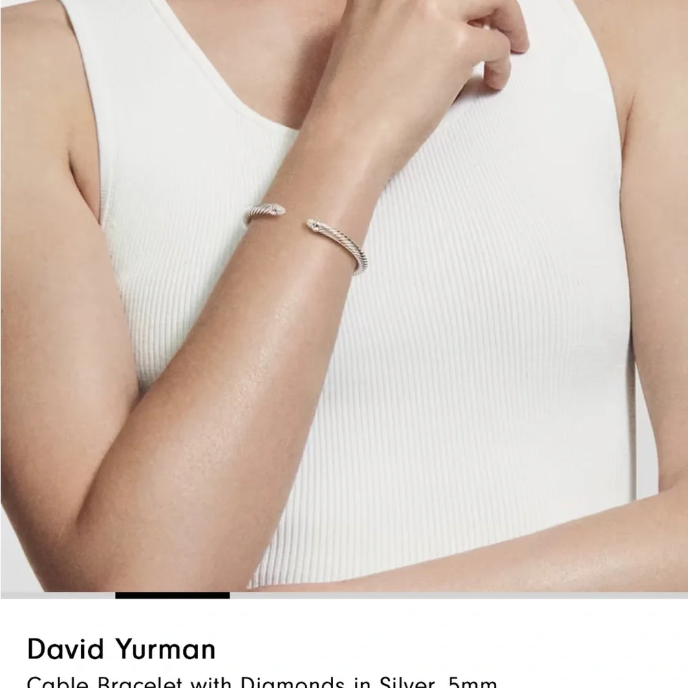 David Yurman Silver Cable Cuff with Diamond Endcaps